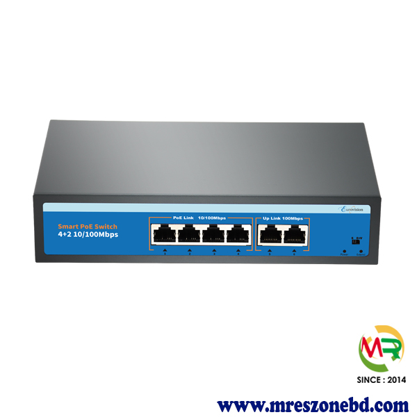 Eurovisin EV-F0420FBL-A 4 Port PoE & 2 Up-Link Port Network PoE Switch