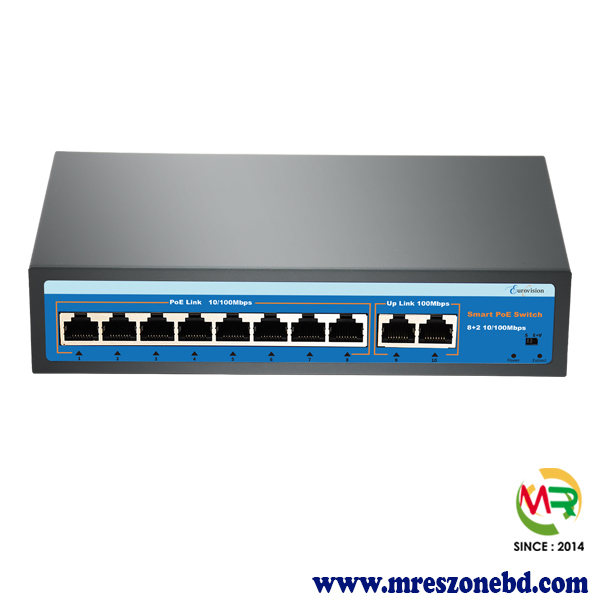 Eurovisin EV-F0820FBL-A 8 Port PoE & 2 Up-Link Port Network PoE Switch