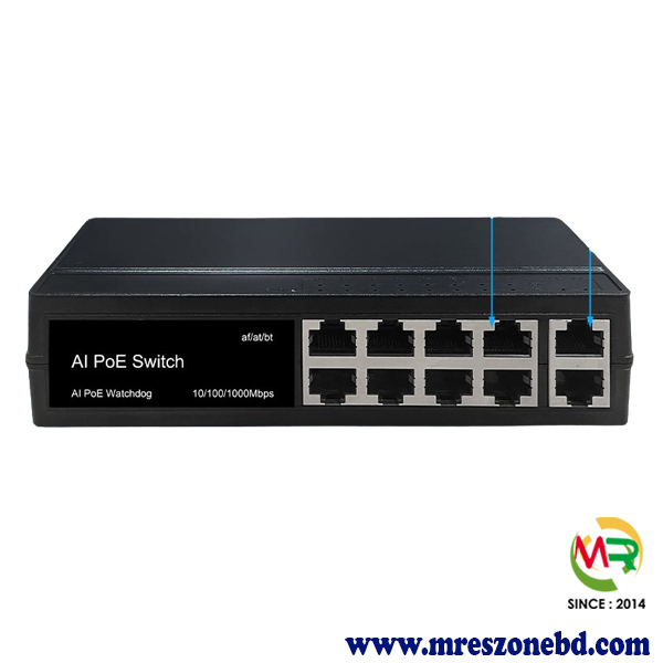 Genata GNT-P1210ES 8 Port PoE + 2 Gigabit Uplink Network Switch