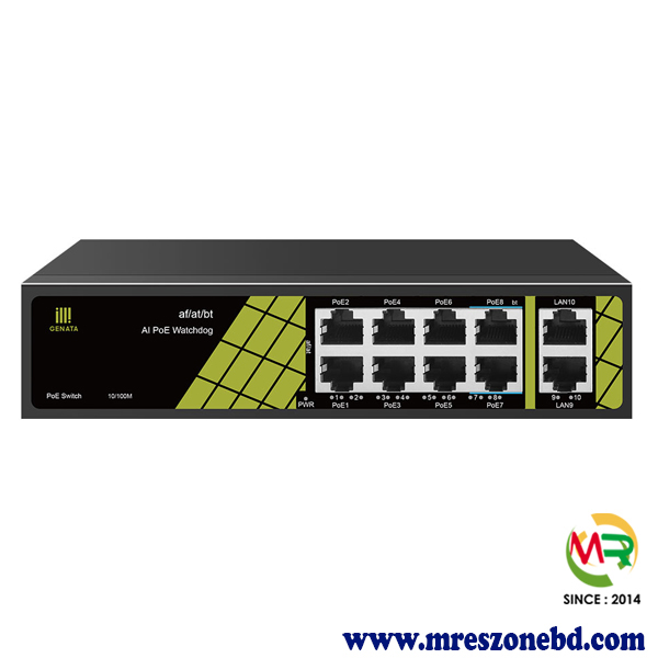 - Genata GNT-P9210EB 8 Port PoE+2 Up-Link Network Switch